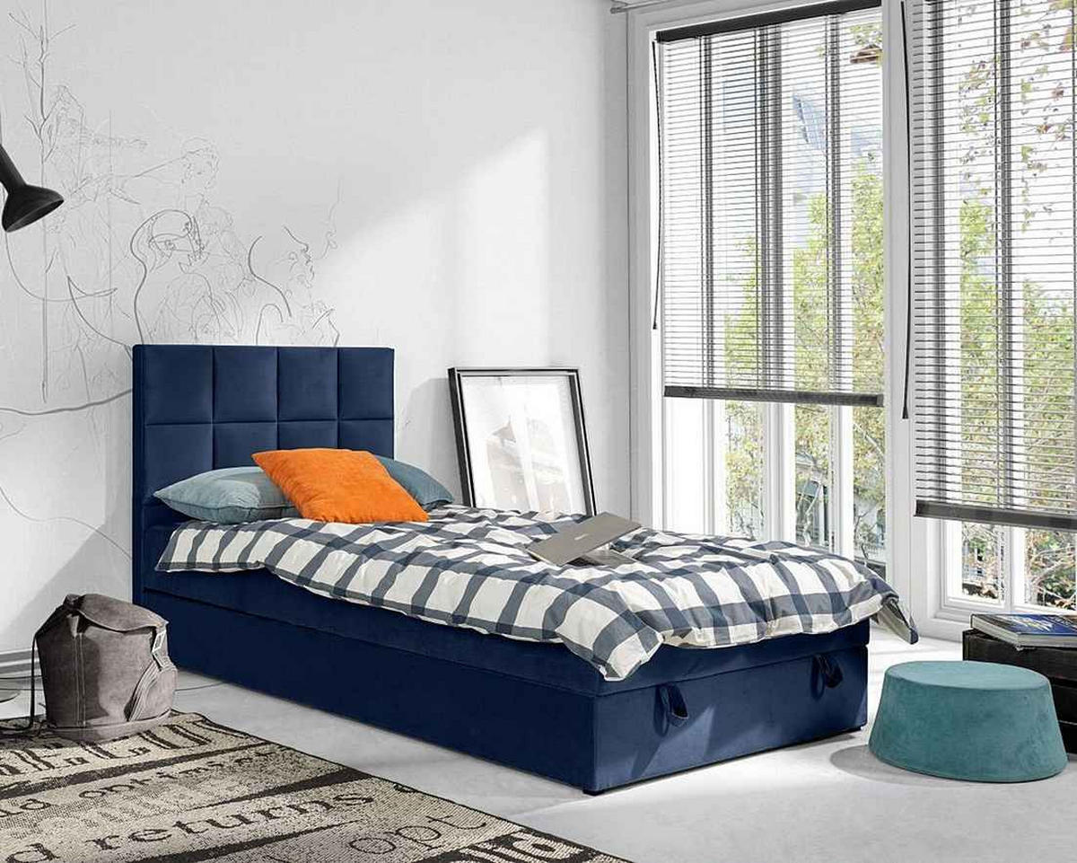 BOXBETT PETER 100/200 in Velours Dunkelblau - Dunkelblau, Holz/Holzwerkstoff (100/200cm) - Deine Möbel 24