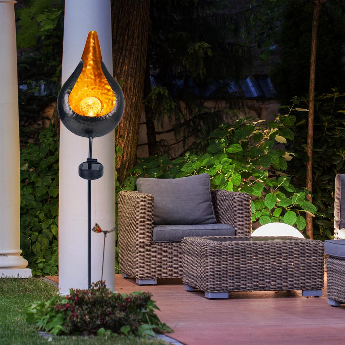 LED AUSSENLEUCHTE Solar Schwarz Gold 3er Set - Schwarz, Glas (17/7/93cm)