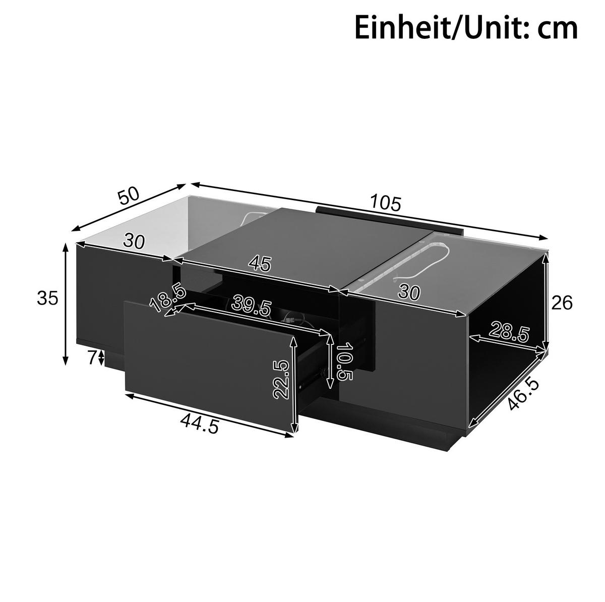 COUCHTISCH 105/50/35 cm schwarz aus Spanplatte mit LED-Beleuchtung - Schwarz, Holzwerkstoff (105/50/35cm) - OKMYHOME