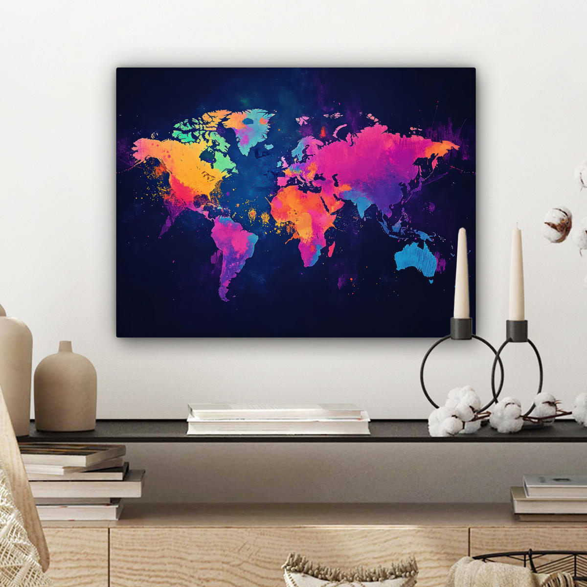 LEINWANDBILD Weltkarte - Bunt - Graffiti Wandbild 40x30 cm - Multicolor, Textil (40/30cm) - MuchoWow