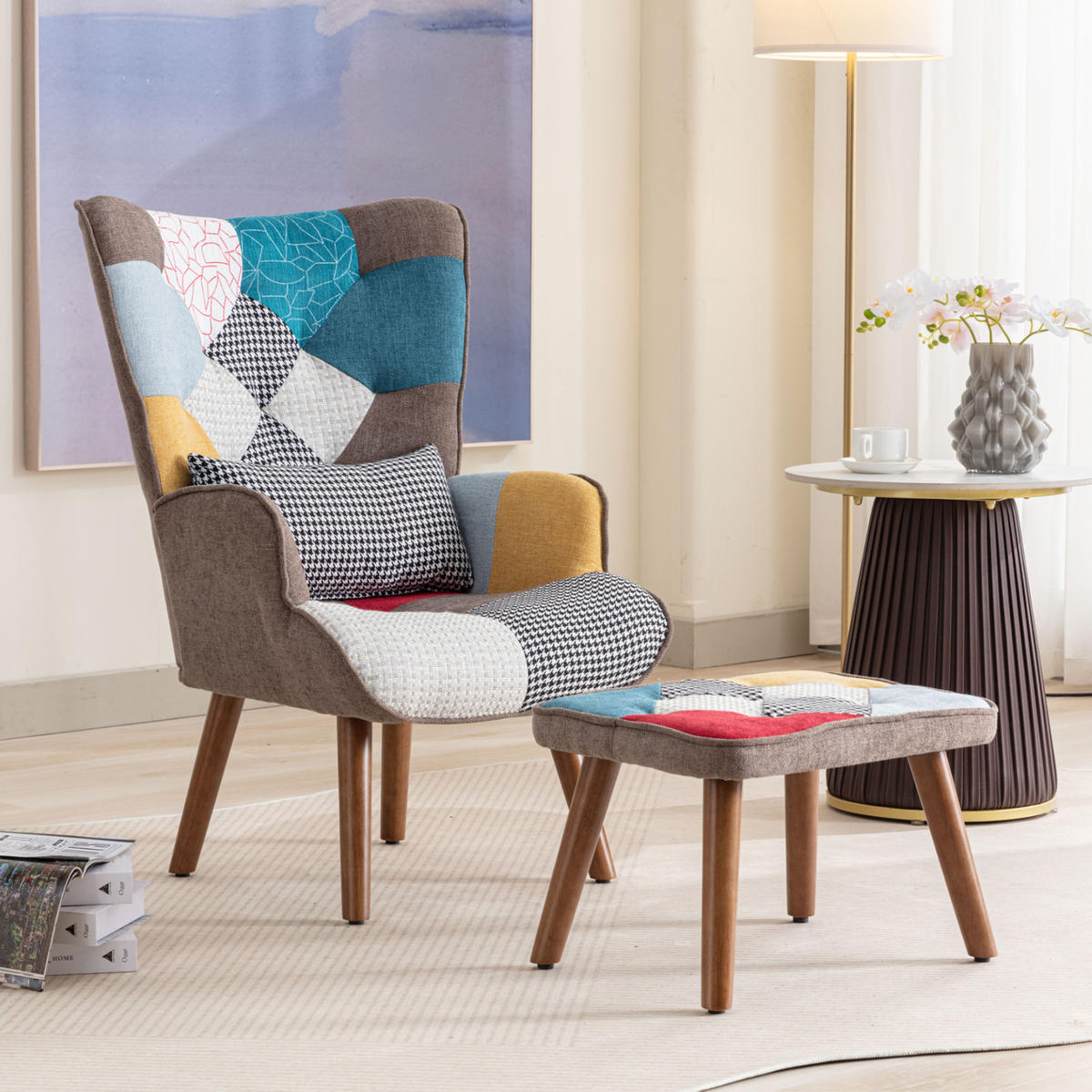OHRENSESSEL mit Fußstütze, DE-42437, Bunt - Multicolor, Holzwerkstoff (69/95.5/38cm) - ComfortXL