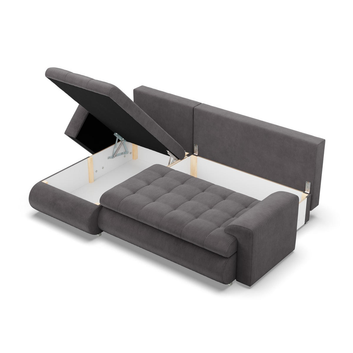 ECKSOFA LINKS MIT SCHLAFFUNKTION FORESTA, Cord - Dunkelgrau - Dunkelgrau, Textil (230/159cm) - Mebligo