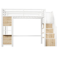HOCHBETT 90/200 cm Weiß mit Stauraumtreppe und offener Stauraum - Weiß, Metall (90/200cm) - Oxeza