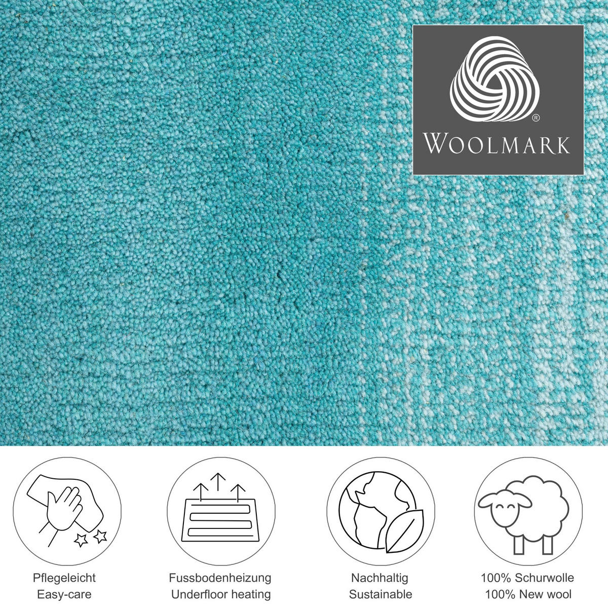 TUFTTEPPICH Wool Comfort 160x230 cm - Türkis, Textil (160/230cm) - THEKO