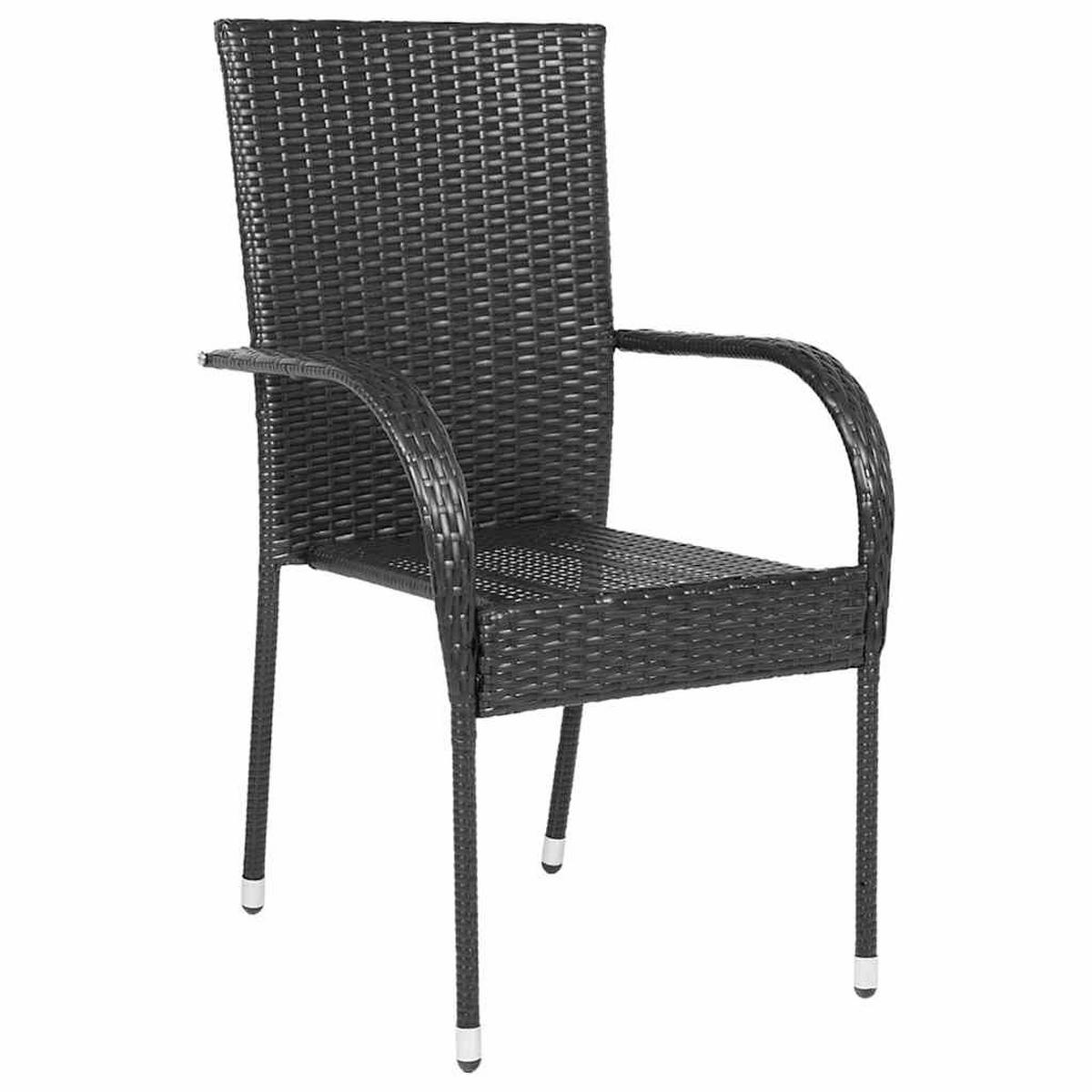 STAPELBARE Gartenstühle 4 Stk. Poly Rattan Schwarz - Schwarz, Holz (55.5/95/53.5cm) - furnicato