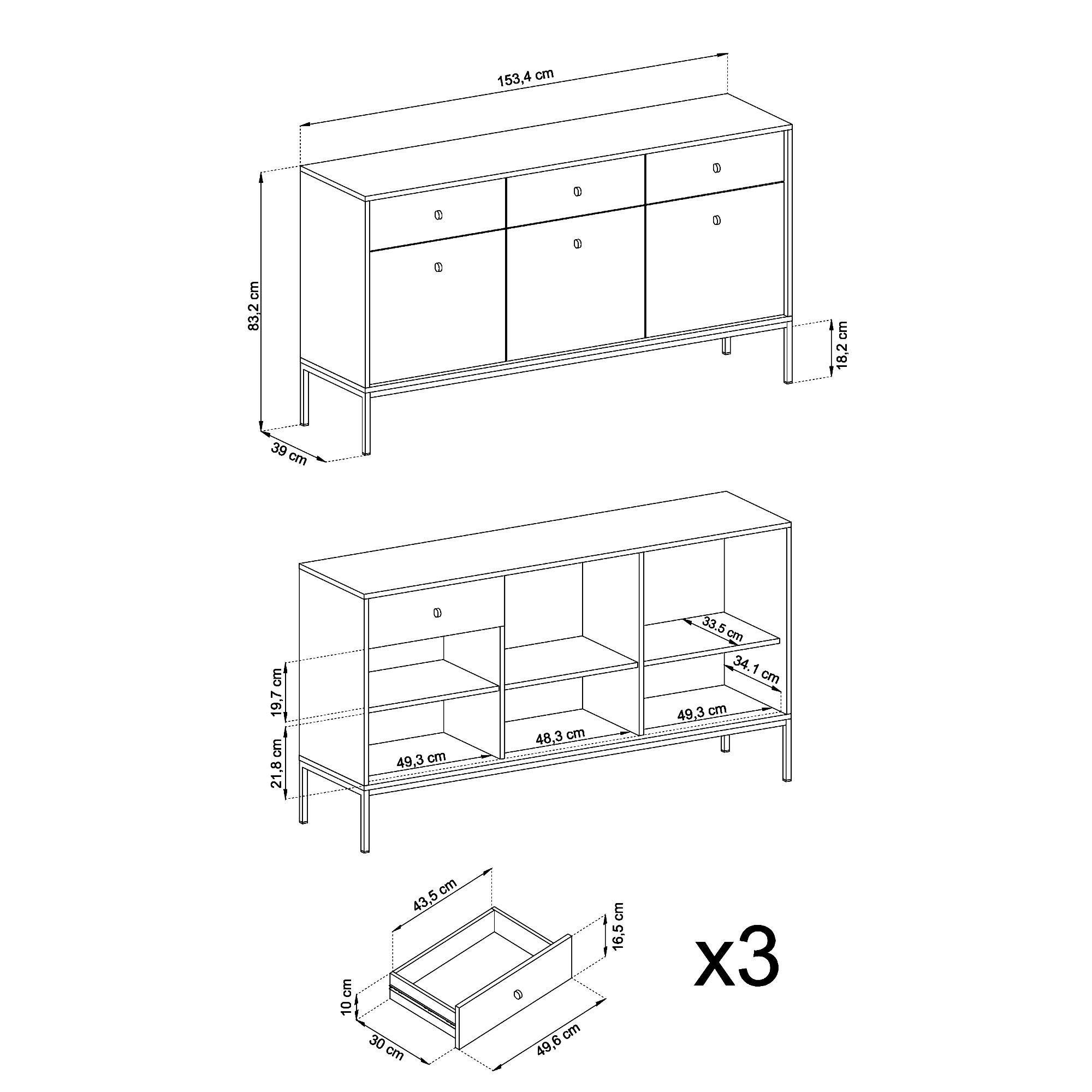 Thumbnail - Komodee Sideboard, Beige, Kunststoff, 3 Fächer, 3 Schubladen, 154x83x39 cm, Wohnzimmer, Kommoden & Sideboards, Sideboard...