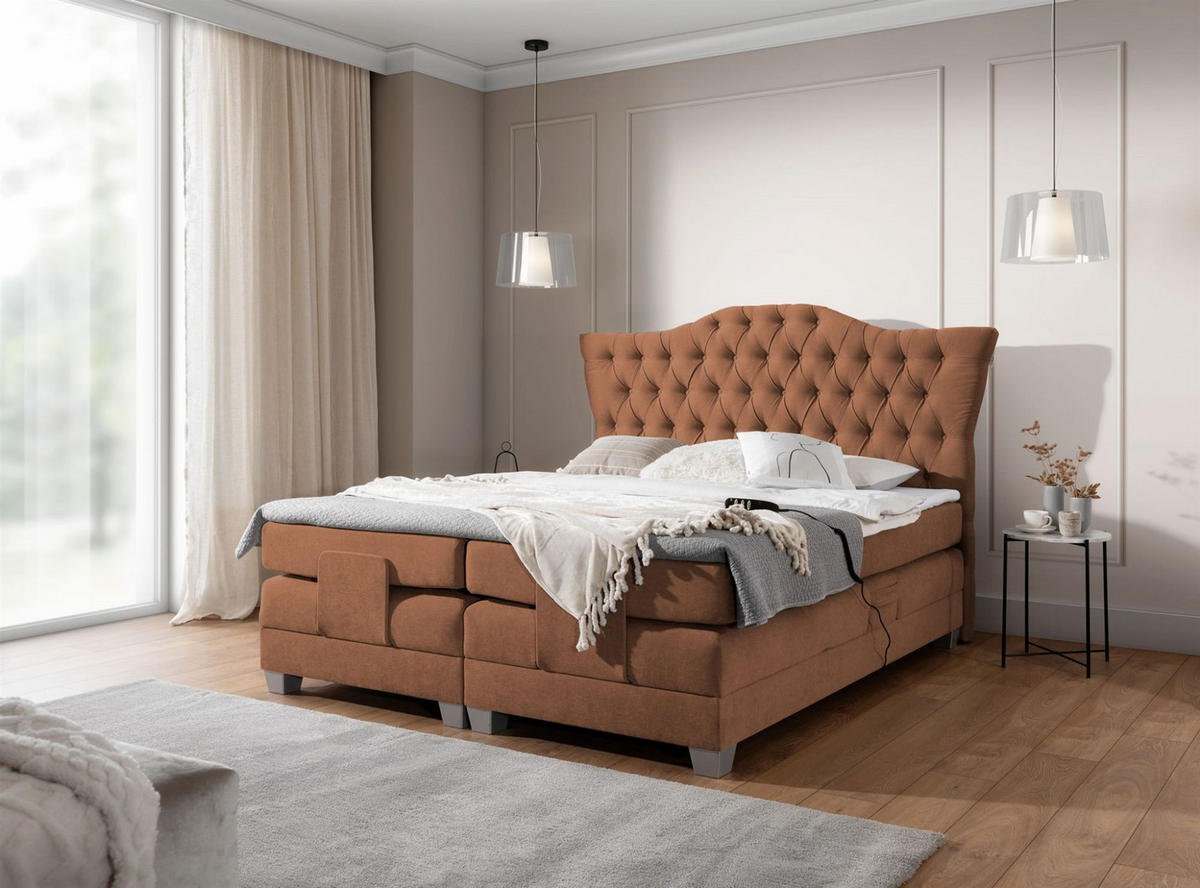 BOXSPRINGBETT Bett Elektrisch Fausto - Rotbraun, Holzwerkstoff/Textil (180/200cm) - Fun Möbel