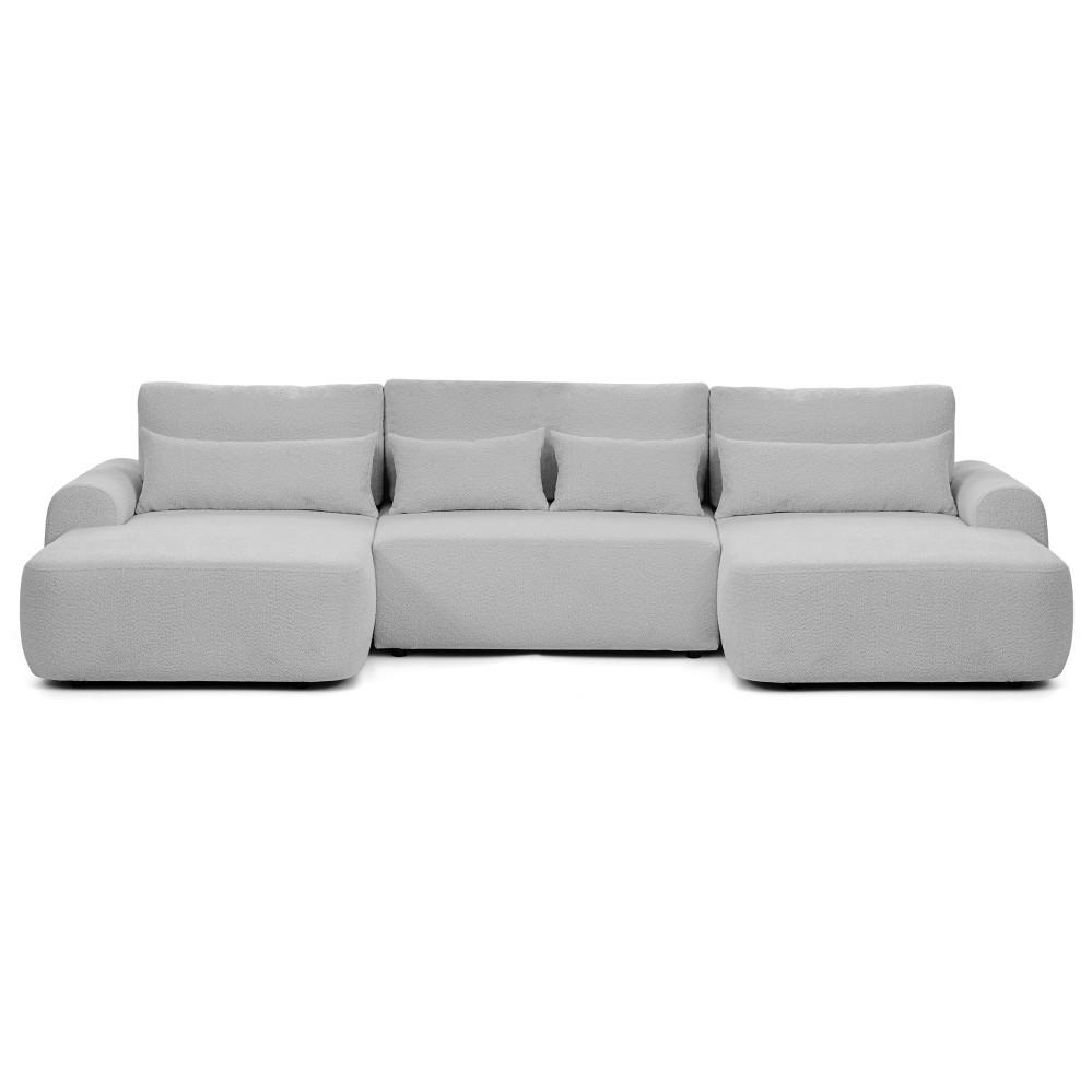 WOHNLANDSCHAFT Oliver mit Schlaffunktion, Grau, Bouclé-Stoff - Hellgrau/Schwarz, Holzwerkstoff (355/87/160cm) - Beautysofa