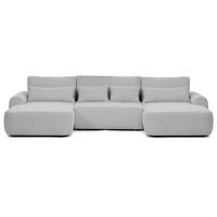 WOHNLANDSCHAFT Oliver mit Schlaffunktion, Grau, Bouclé-Stoff - Hellgrau/Schwarz, Holzwerkstoff (355/87/160cm) - Beautysofa