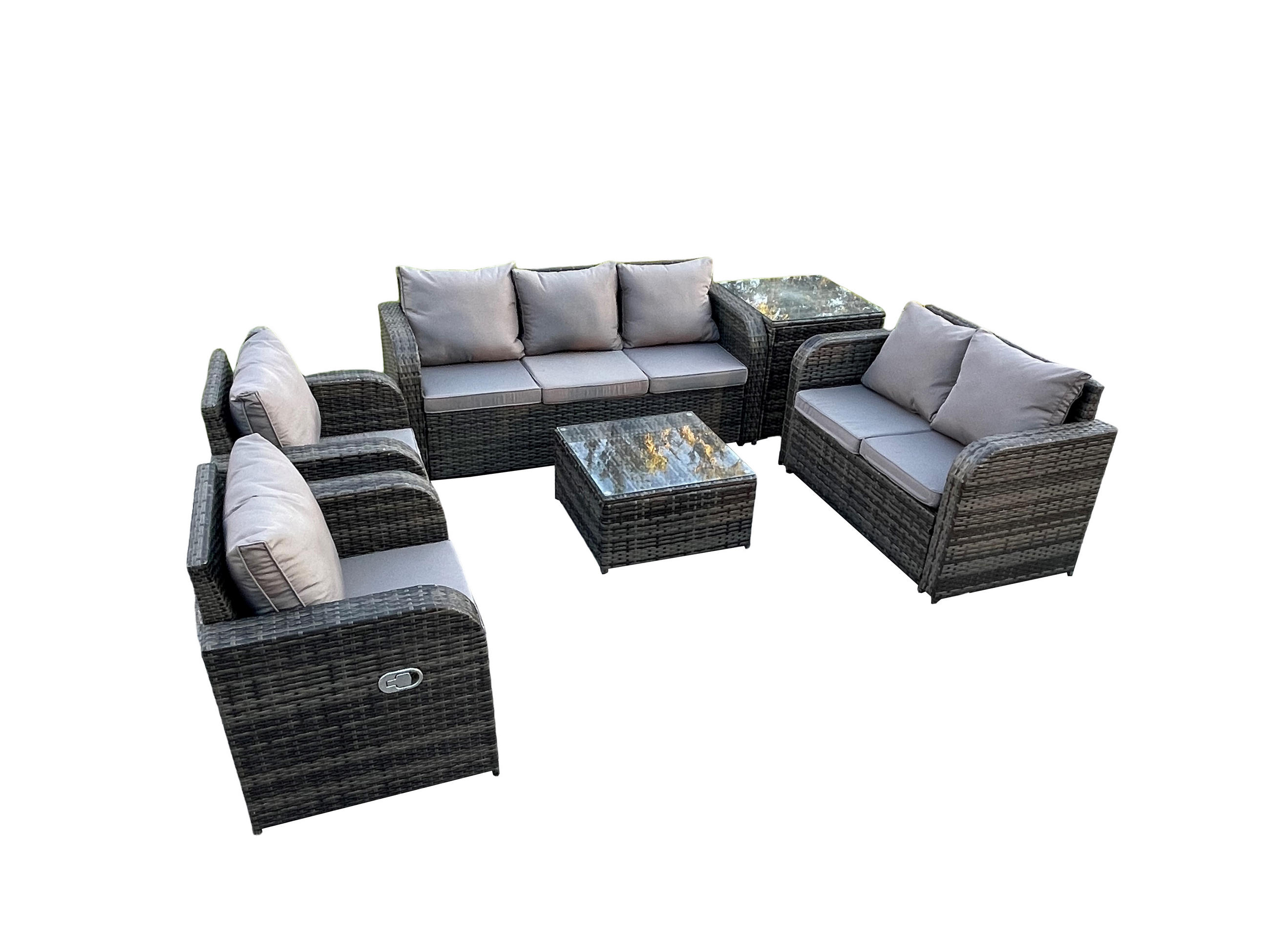 GARTENSOFA SET mit Couchtisch Polyrattan Dunkelgrau 6-teilige - Dunkelgrau/Grau, Glas/Kunststoff - Fimous