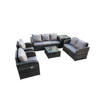 GARTENSOFA SET mit Couchtisch Polyrattan Dunkelgrau 6-teilige - Dunkelgrau/Grau, Glas/Kunststoff - Fimous