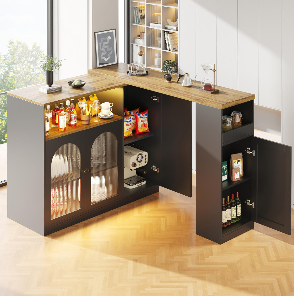 BARTISCH drehbar mit LED ca. 197 x 39,6 x 100 cm MDF Schwarz - Schwarz, Holzwerkstoff (39.6/100/197cm) - Meubliv