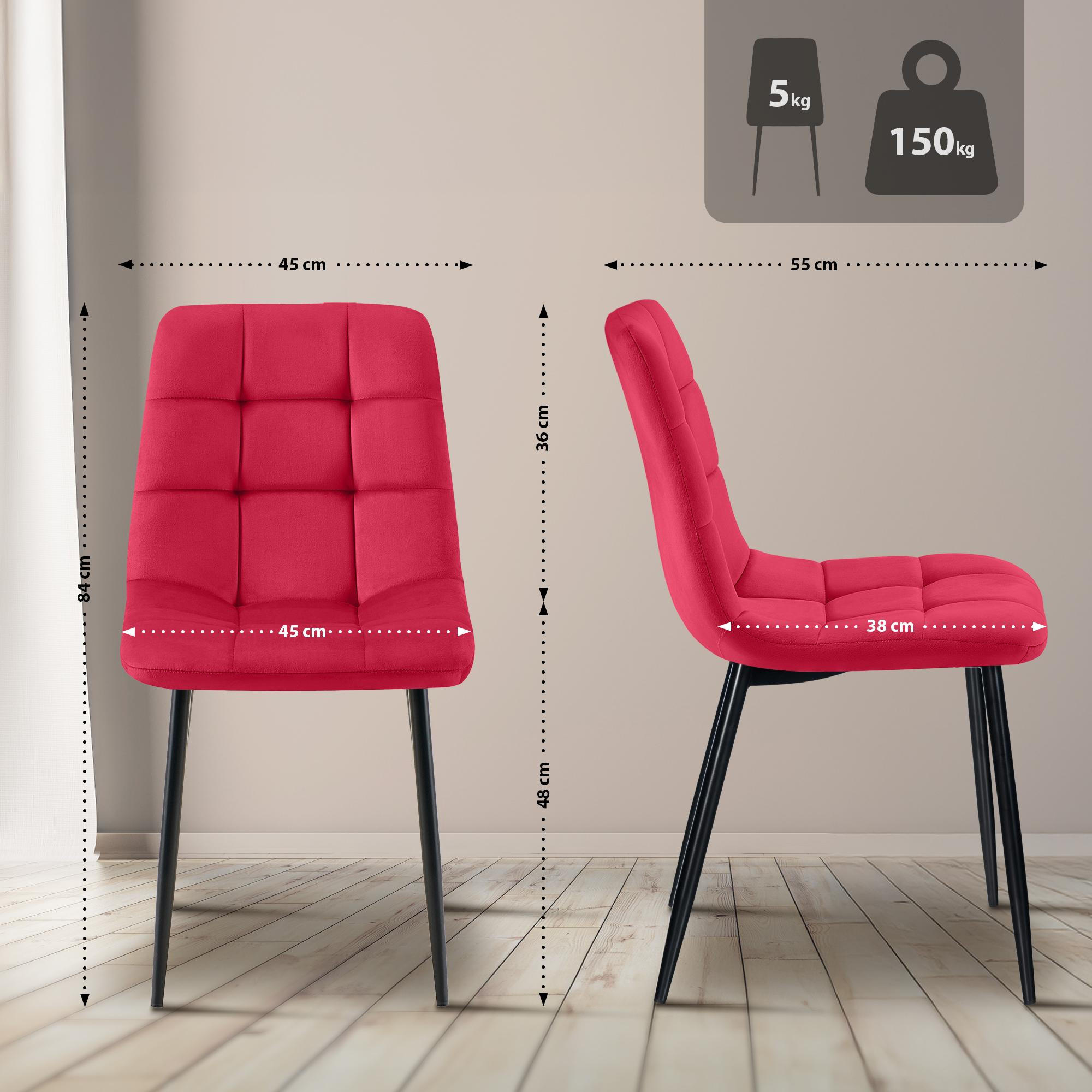 STUHL Samt Rot - Rot/Schwarz, Textil/Metall (45/84/55cm) - CLP
