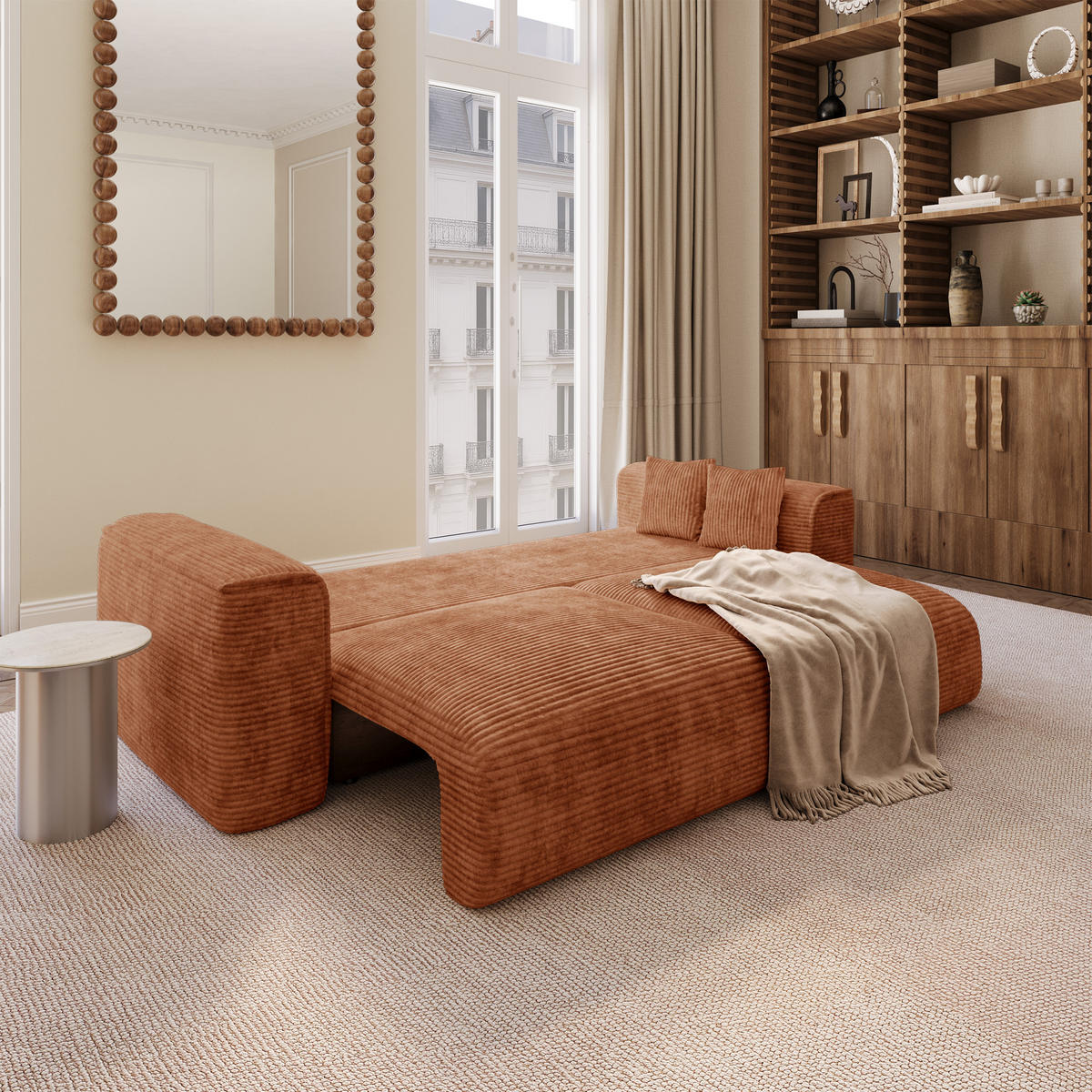 SCHLAFSOFA mit Stauraum COMO Cord Terrakotta 254cm - Dunkelorange/Terracotta, Textil (254/78/95cm) - Premium Interiors