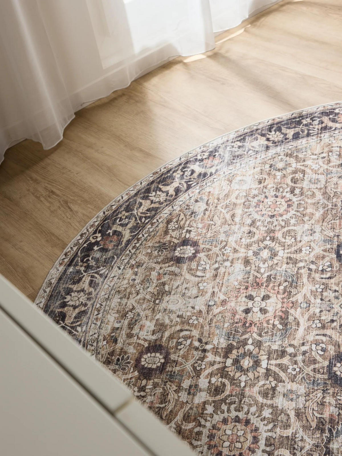 VINTAGE-TEPPICH George waschbar ø 120 cm rund - Taupe/Anthrazit, Kunststoff (120/120cm) - benuta