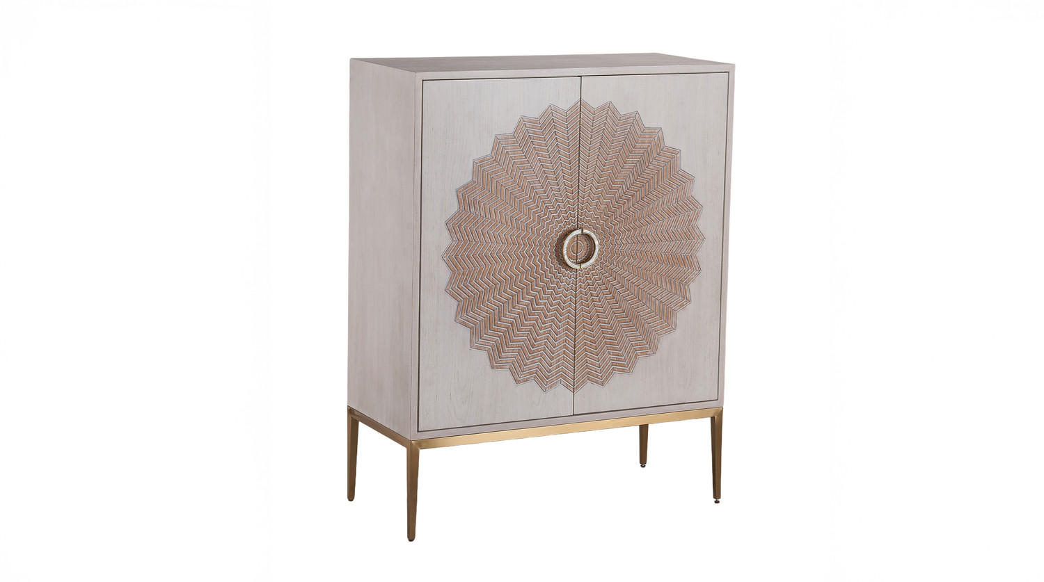 HIGHBOARD LUCIA Weiß Eiche - Goldfarben/Weiß, Holz/Metall (90/116/40cm) - KAWOLA