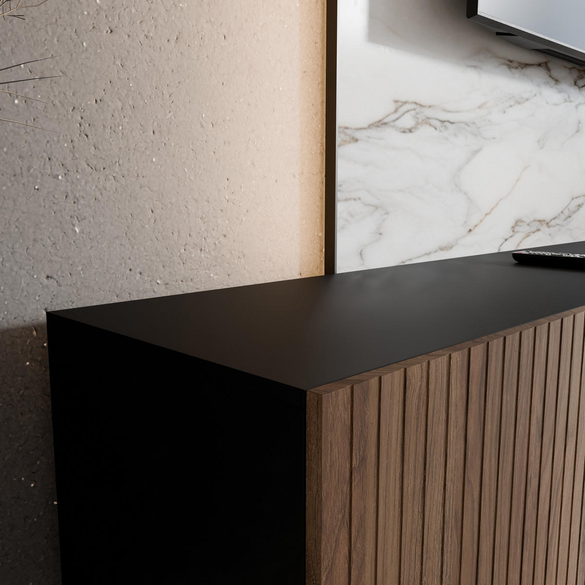 LOWBOARD LIVO 200/41/40 cm, Hängender TV-Schrank Schwarz / Eichefarben - Eichefarben/Schwarz, Holzwerkstoff (200/41/40cm) - MASSENO
