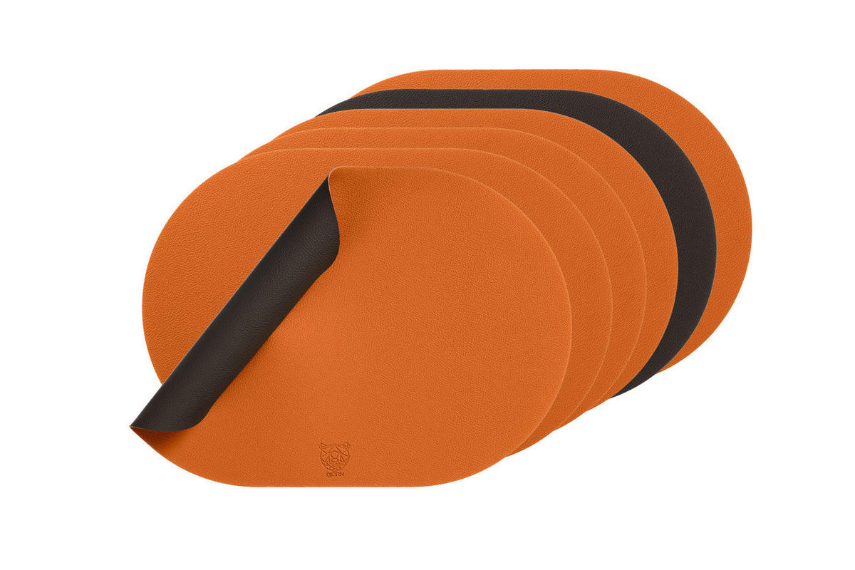 TISCHSET - 6er-Set - Recyceltes Leder in Orange und Schokolade - Orange, Textil (30/44.5cm) - Björn
