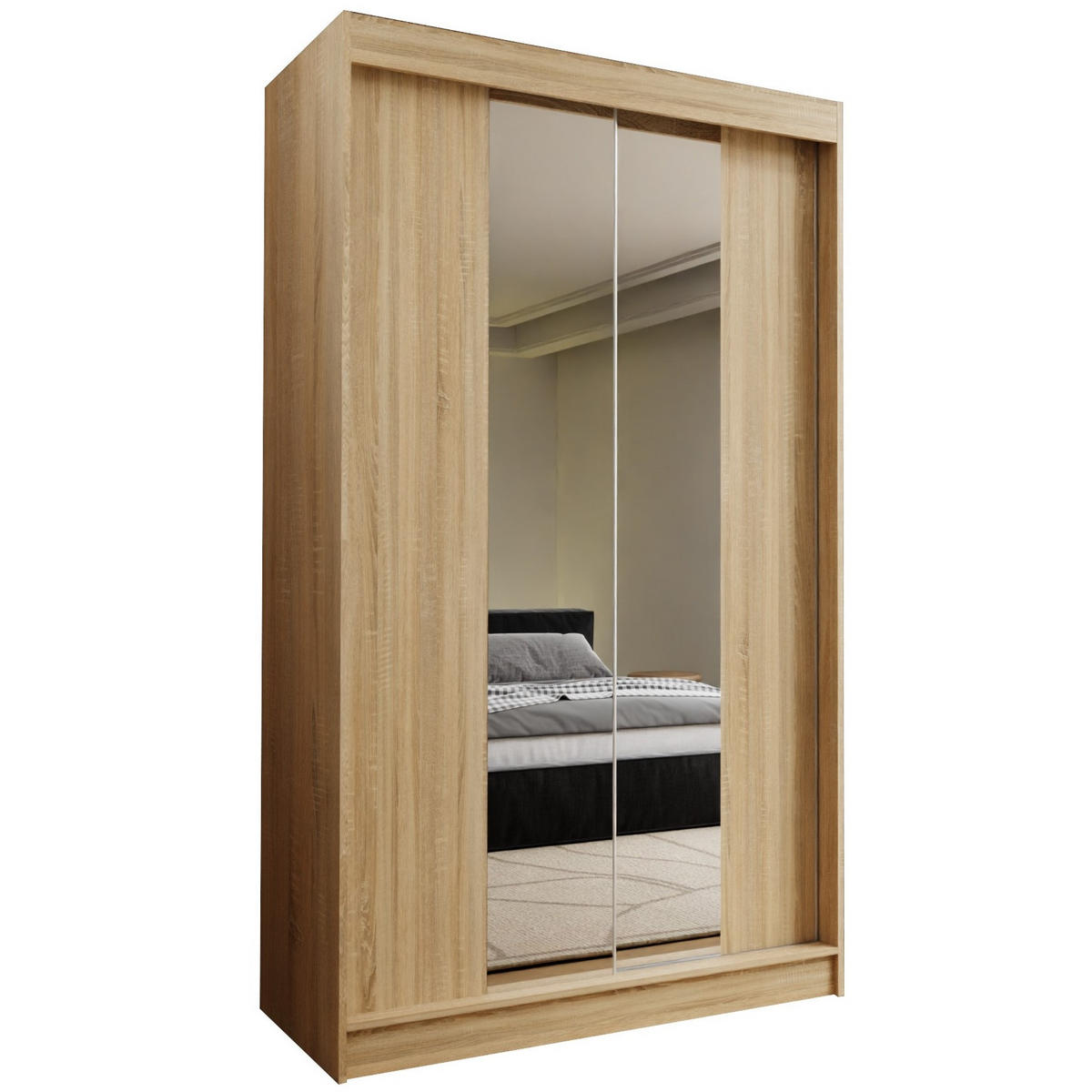 SCHWEBETÜRENSCHRANK LUCENZA 120/216/61 cm 2-türig mit Spiegel Sonoma Eiche - Sonoma Eiche, Holzwerkstoff (120/216/61cm) - MASSENO
