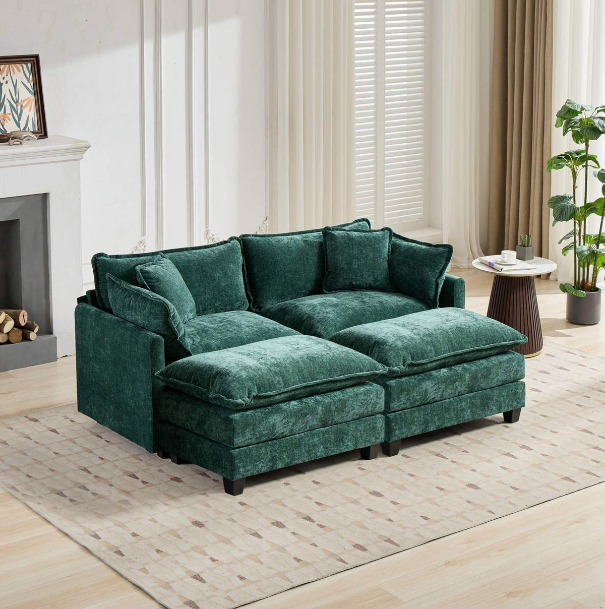 2-SITZER Sofa aus Chenille in Grün mit modularem Design - Grün, Textil (75/84/198cm) - Modfu