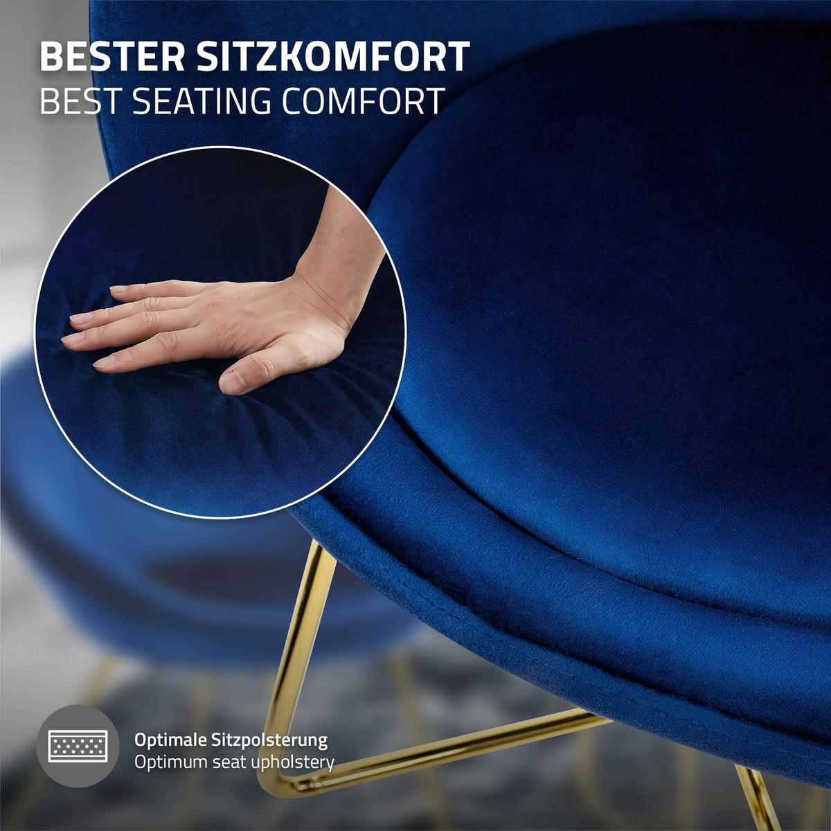 STUHL Samt blau - Blau/Goldfarben, Metall (58/74/65cm) - ML-DESIGN