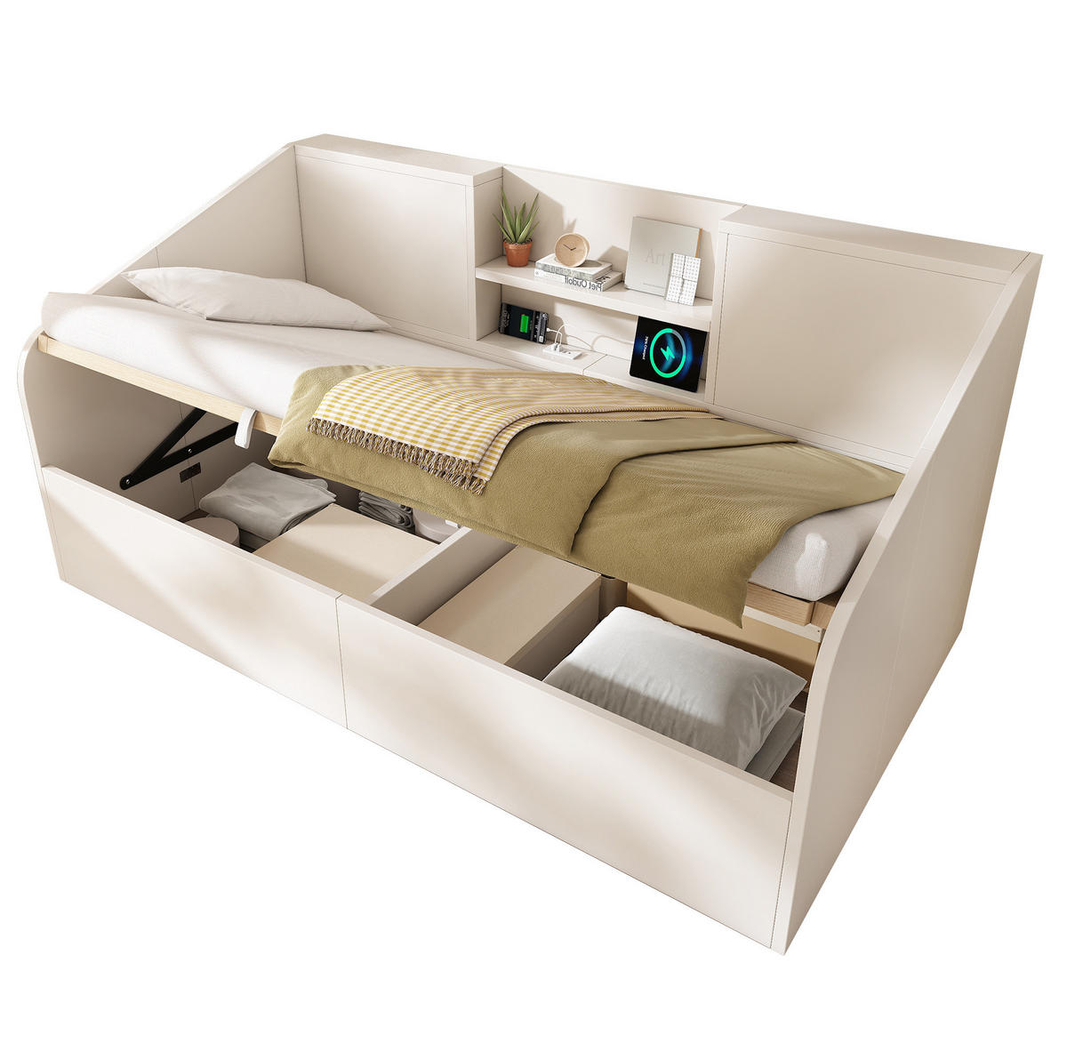 POLSTERBETT aus MDF 90x200 cm in Weiß mit USB-C-Ladestation - Weiß, Holzwerkstoff (90/200cm) - Modfu