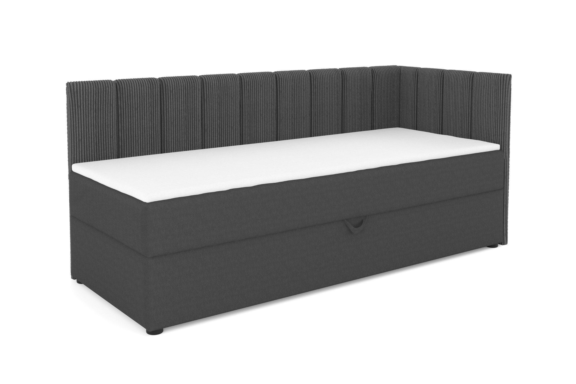 BOXBETT VIGO 90/200 cm in Cord/Velours Anthrazit H4 rechts - Anthrazit, Holz/Holzwerkstoff (90/200cm) - Deine Möbel 24