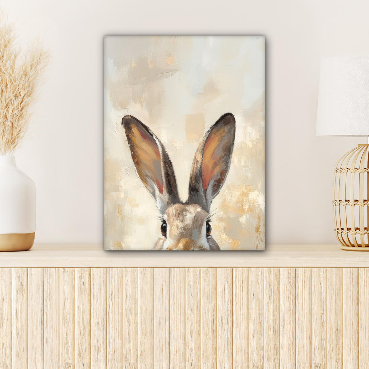 LEINWANDBILD Hase - Ohren - Braun Room Decor 30x40 cm - Beige, Textil (30/40cm) - MuchoWow
