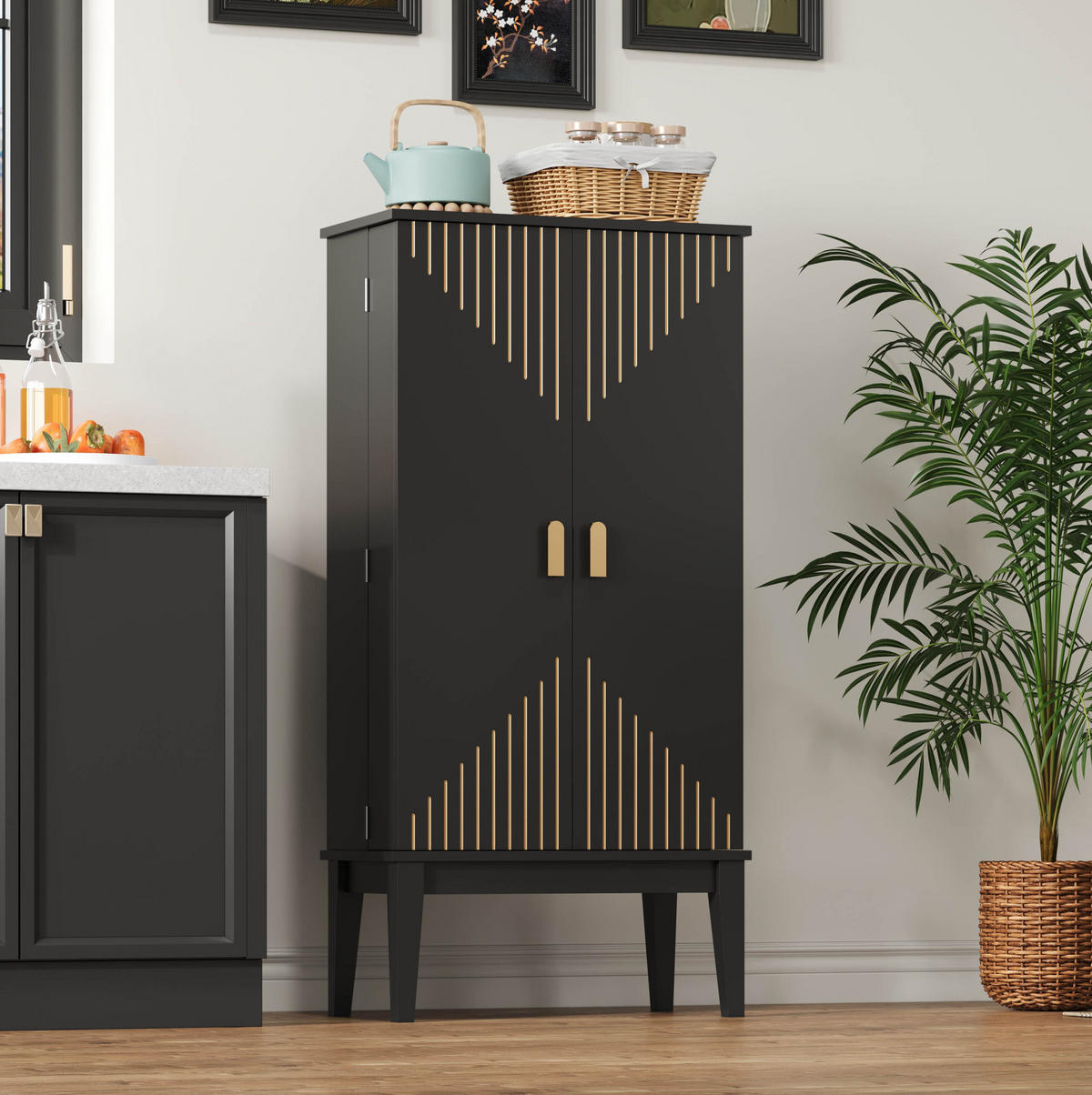 BUFFET 120/59/30 cm Schwarz aus MDF mit 2 Türen - Schwarz, Holzwerkstoff (30/120/59cm) - OKMYHOME