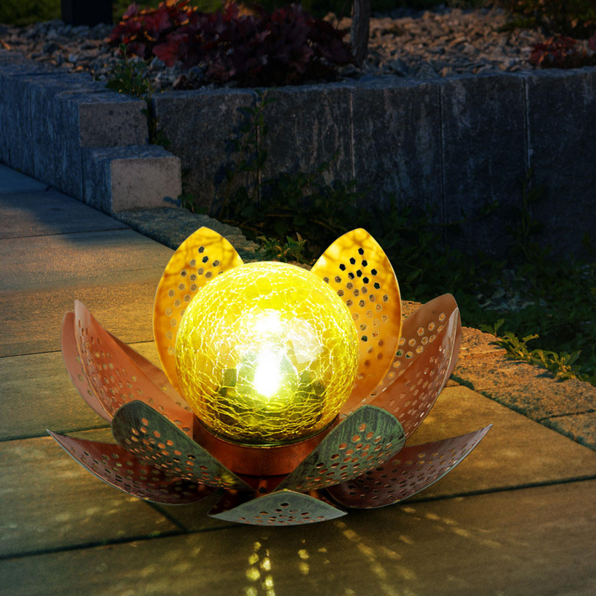LED AUSSENLEUCHTE Lotusblume Gold - Goldfarben, Metall (22/22/13.5cm)