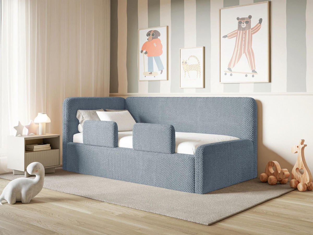 KINDERBETT Fanko Plüsch Blau 90x200 cm - Blau/Schwarz, Kunststoff/Textil (90/200cm) - Selsey