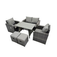 LOUNGESOFA SET mit Hocker Polyrattan 5-Sitzer - Dunkelgrau/Grau, Glas/Kunststoff - Fimous
