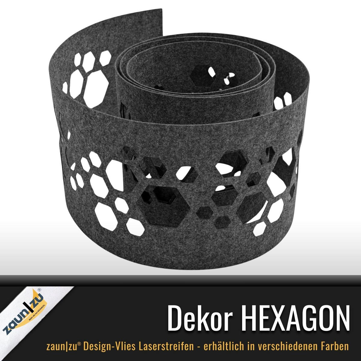 SICHTSCHUTZSTREIFEN Design Vlies Dekor Hexagon Einzelstreifen Schwarzgrau 2,55m - Schwarz, Kunststoff (260/19cm) - ZAUN|ZU