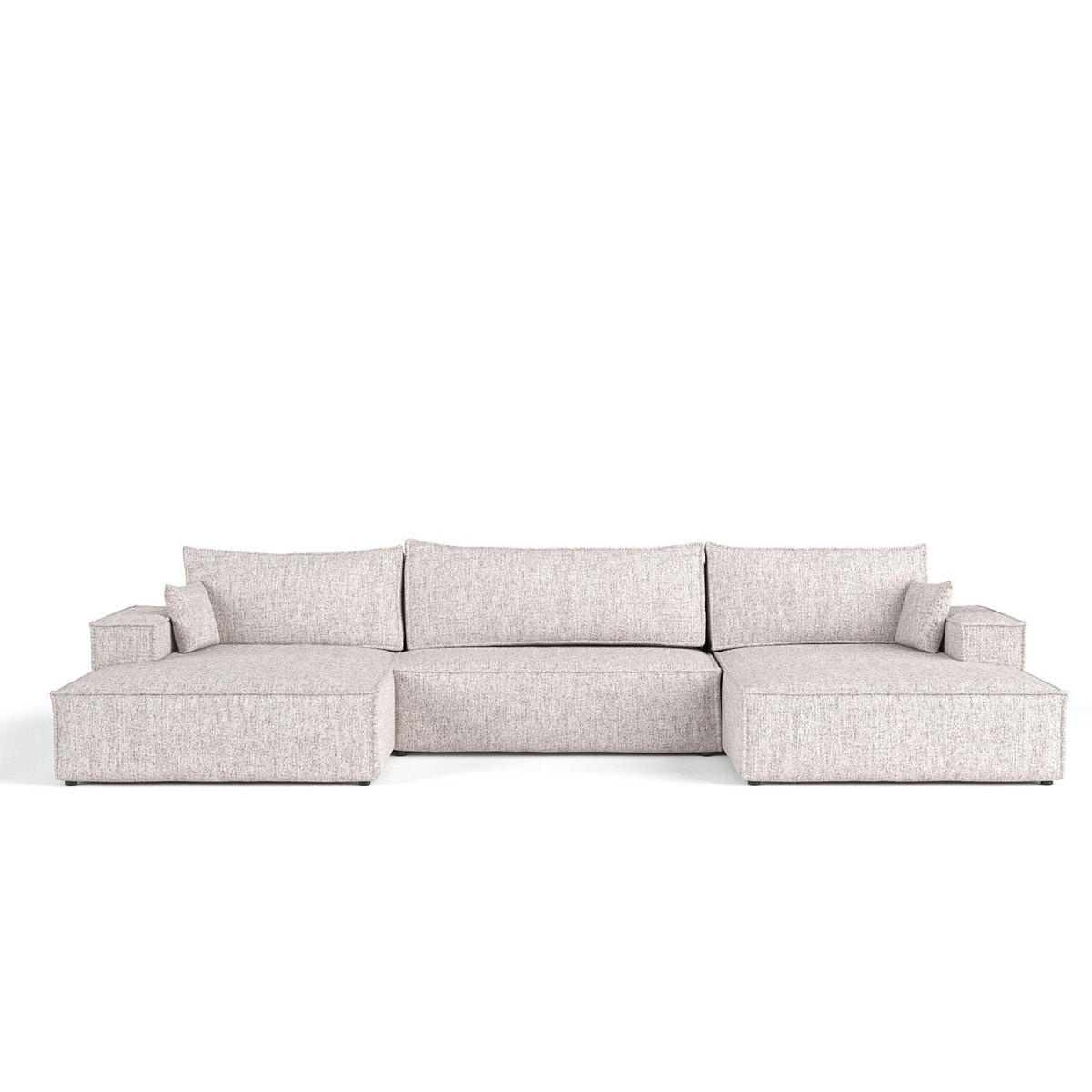 WOHNLANDSCHAFT NUBO mit Schlaffunktion Creme im Neve Stoff - Beige/Schwarz, Holz/Holzwerkstoff (398/70/148cm) - AltaBeds