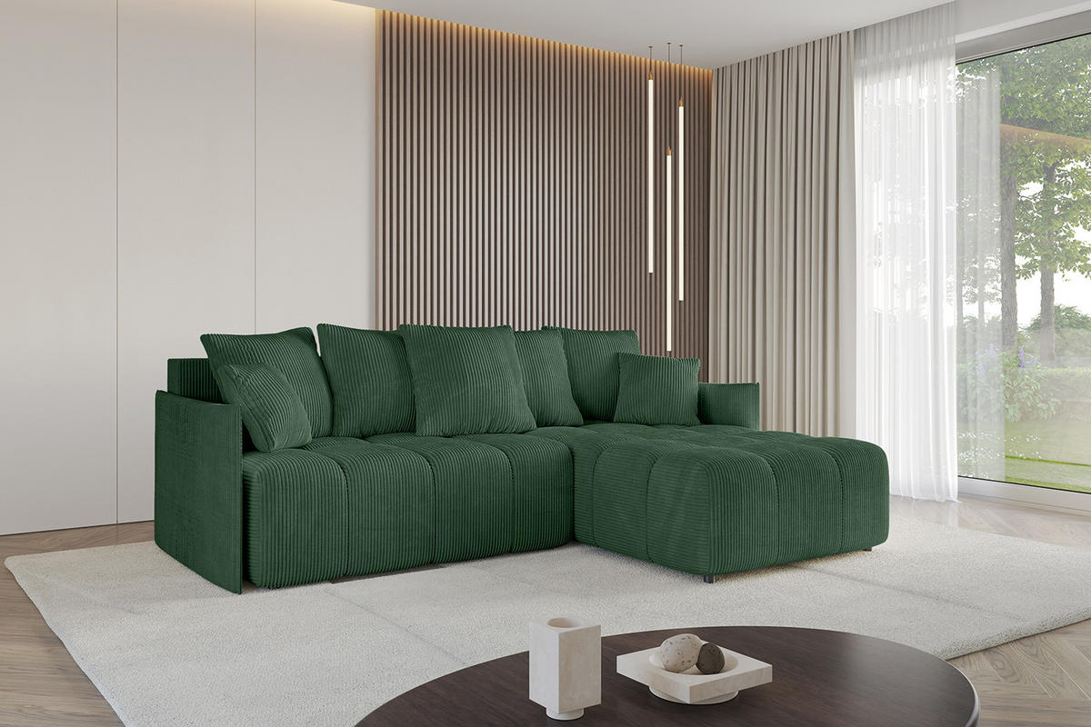 ECKSOFA Ottomane rechts LONLI-L 251x189x68 Grün Cord - Grün, Holzwerkstoff/Kunststoff (189/251cm) - ALTDECOR