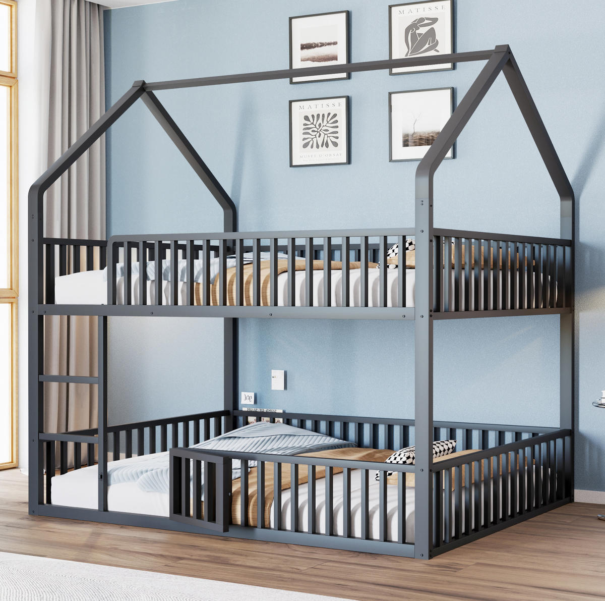 ETAGENBETT 140/200 cm aus Metall in Schwarz mit Hausform und Frontleiter - Schwarz, Metall (140/200cm) - OKMYHOME