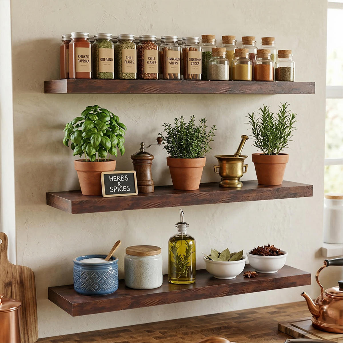 3XPOLICA - hnedá, kov/kompozitné drevo (100/4/23cm) - Relaxdays