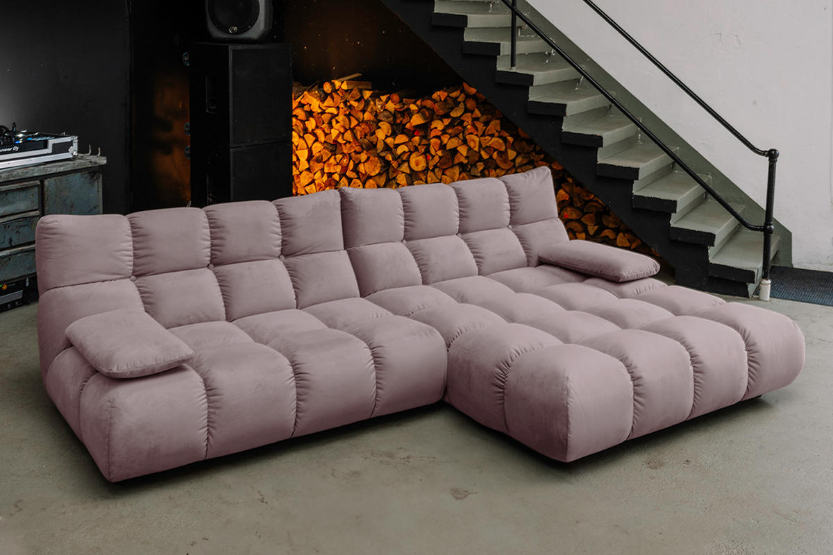 ECKSOFA VIVIEN Grau Velvet - Greige/Schwarz, Kunststoff/Textil (290/178cm) - KAWOLA