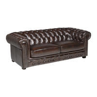 CHESTERFIELD Ledersofa 3-Sitzer - 100% Büffelleder - Braun - BRENTON - Dunkelbraun, Leder (201/73/96cm) - Vente-Unique