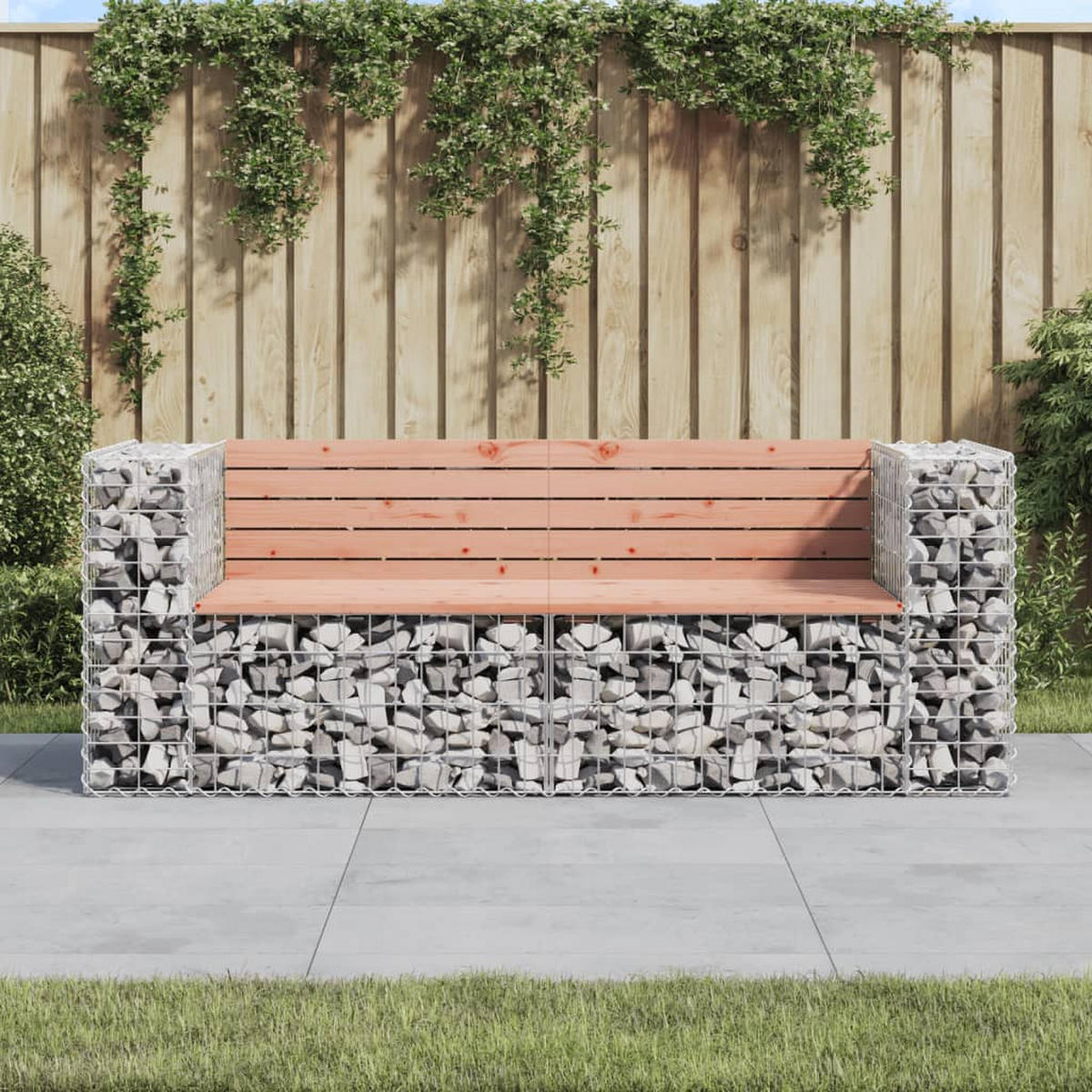 GARTENBANK aus Gabionen 184x71x65,5 cm Massivholz Douglasie - Braun, Holz (184/65.5/71cm) - furnicato