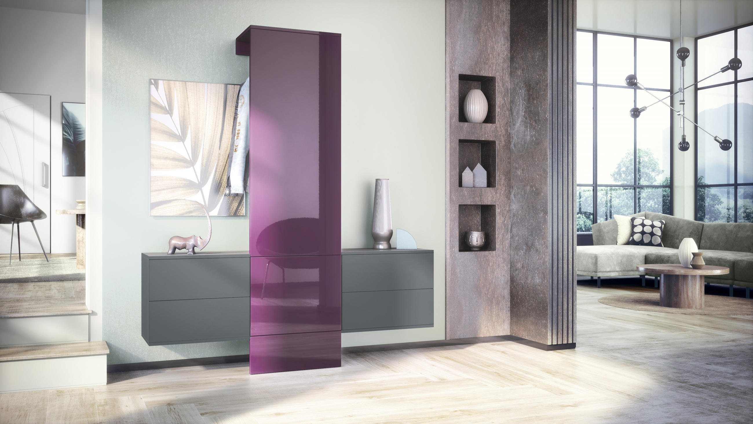 GARDEROBE Carlton Paneel in Brombeer Hochglanz - Brombeere, Holzwerkstoff (157/193/35cm) - Vladon