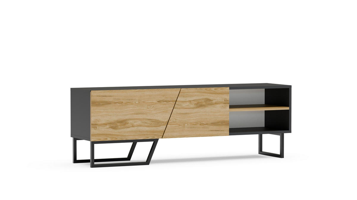 TV-ELEMENT Denasse Schwarz Braun - Eichefarben/Schwarz, Holzwerkstoff (150/50.5/35cm) - Decorotika