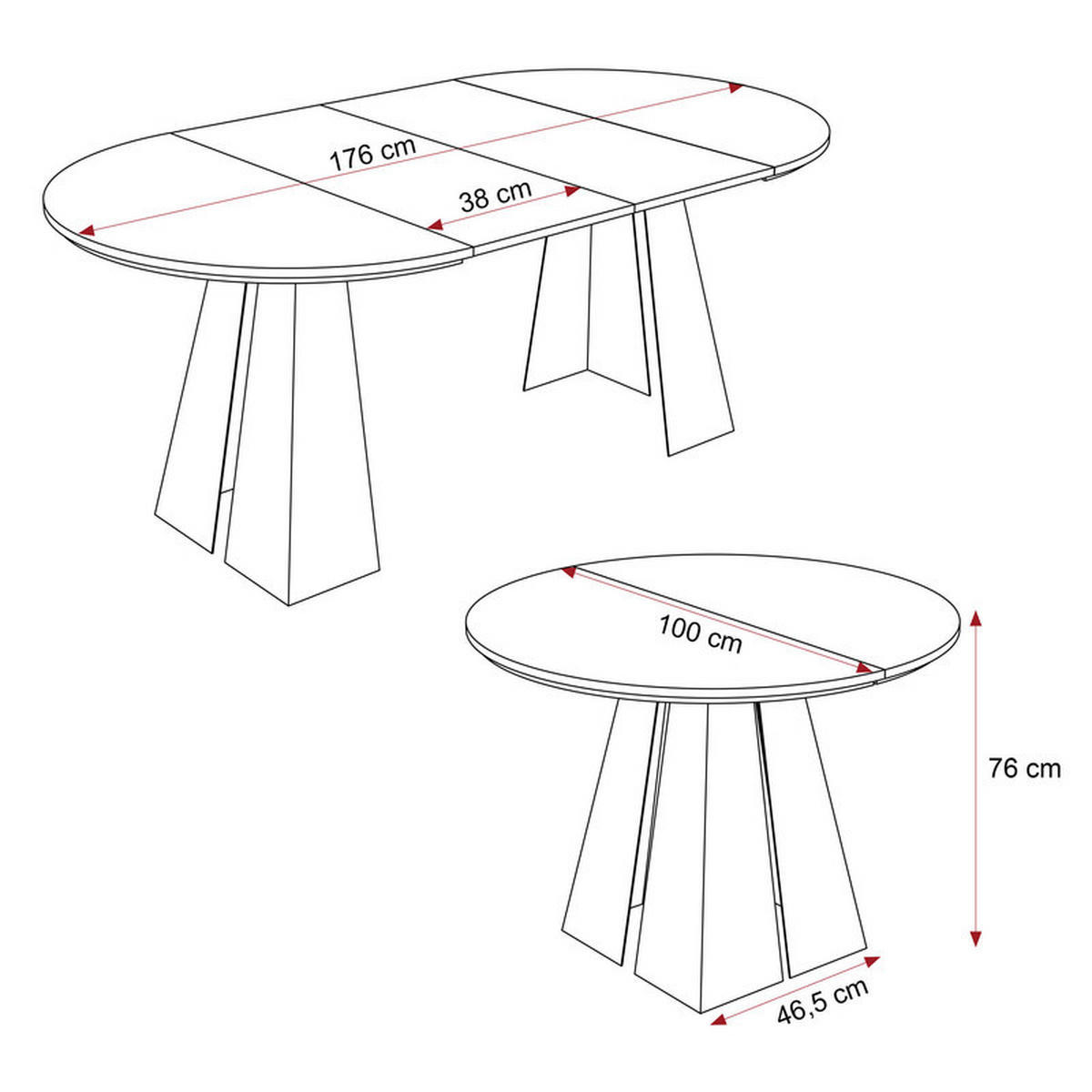 AUSZIEHTISCH FORTE 100/76 cm, Weiß / Schwarz - Schwarz/Weiß, Holzwerkstoff/Metall (100/100/76cm) - Idohome