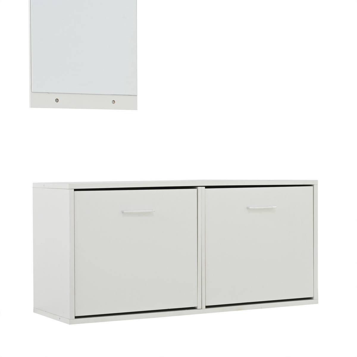 GARDEROBE-SET 4-teilig Spiegel Schuhschrank Haken Weiß - Weiß, Holzwerkstoff (90/41.5/30cm) - FLIEKS