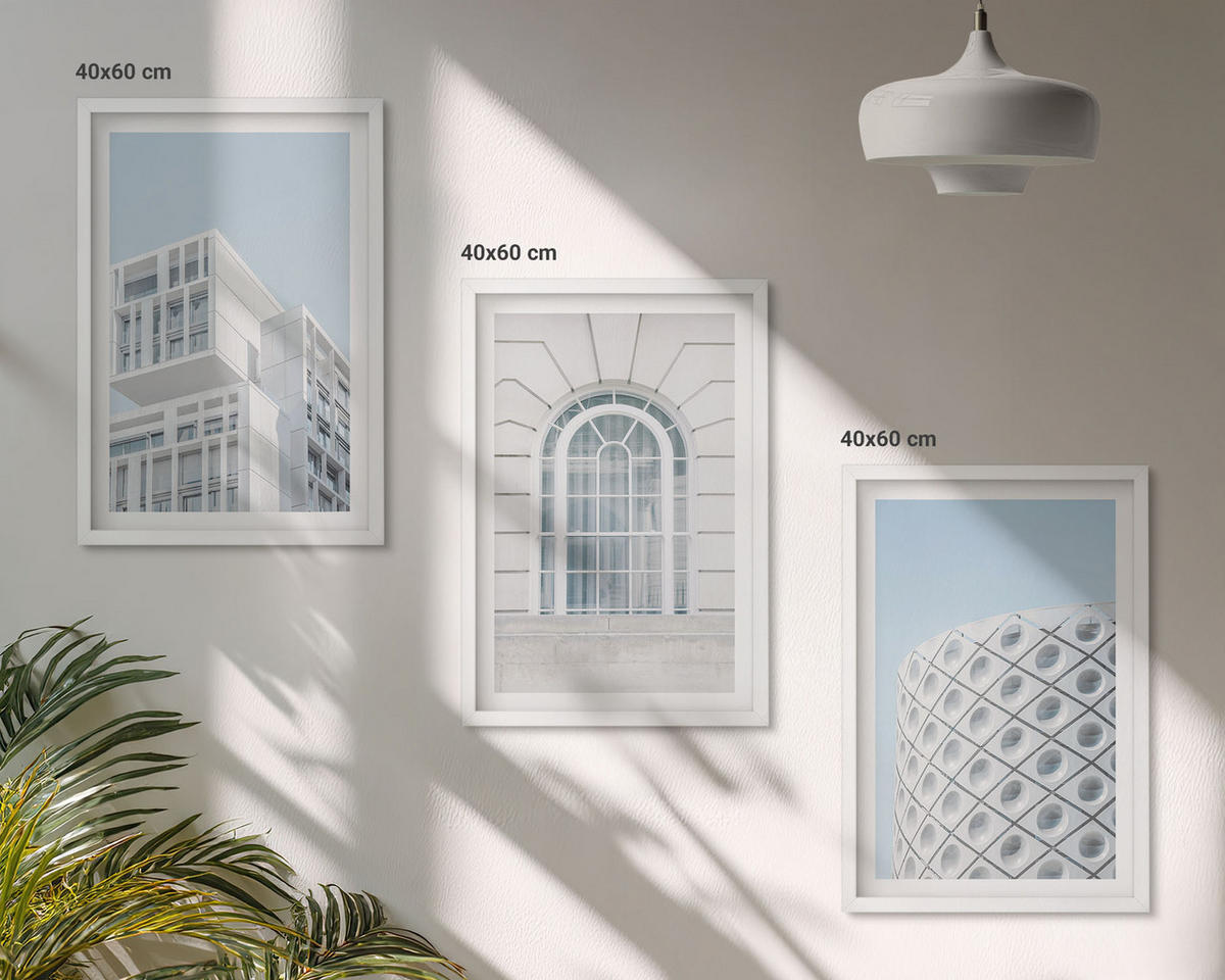 BILDER SET 3er Set - 40x60 cm Weißer Rahmen - Moderne Architekturgeometrie - Weiß, Kunststoff (40/60cm) - TULUP