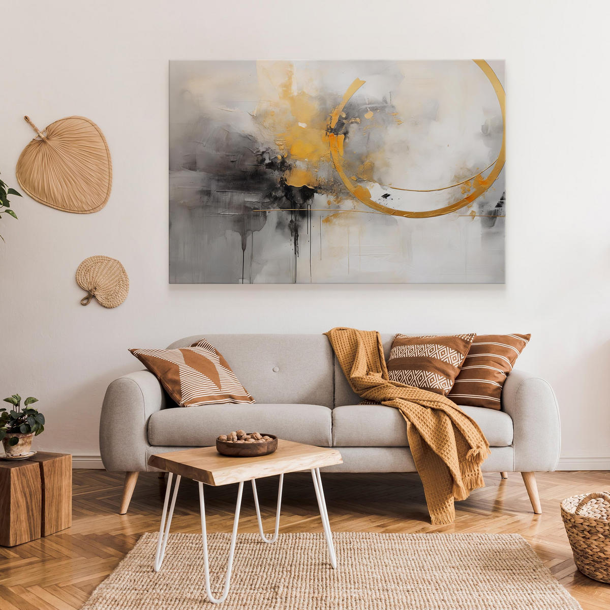 LEINWANDBILD Abstraktion Moderne Malarei 100x70 - Beige/Schwarz, Textil (100/70cm) - Muralo