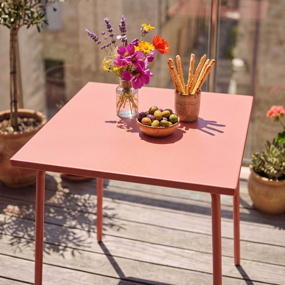 GARTENTISCH , Lehm - Pink, Metall (70/70/72cm) - Oviala