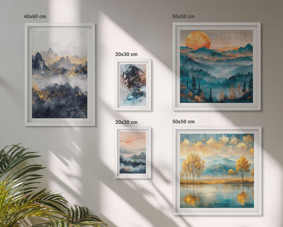 BILDER SET 5er Set - 50x50 cm & 20x30 cm & 40x60 cm Weißer Rahmen - Tropische Pflanzen, Vögel, Natur - Weiß, Kunststoff (40/60cm) - TULUP
