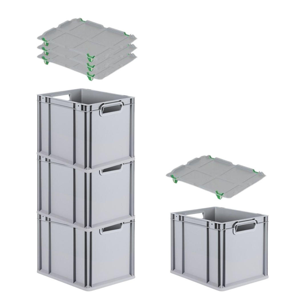 EUROBOX 4x Nextgen Economy Mit Auflagedeckel Grau/Grün Griffe Offen 30 Liter - Grün, Kunststoff (30/32/40cm) - PROREGAL
