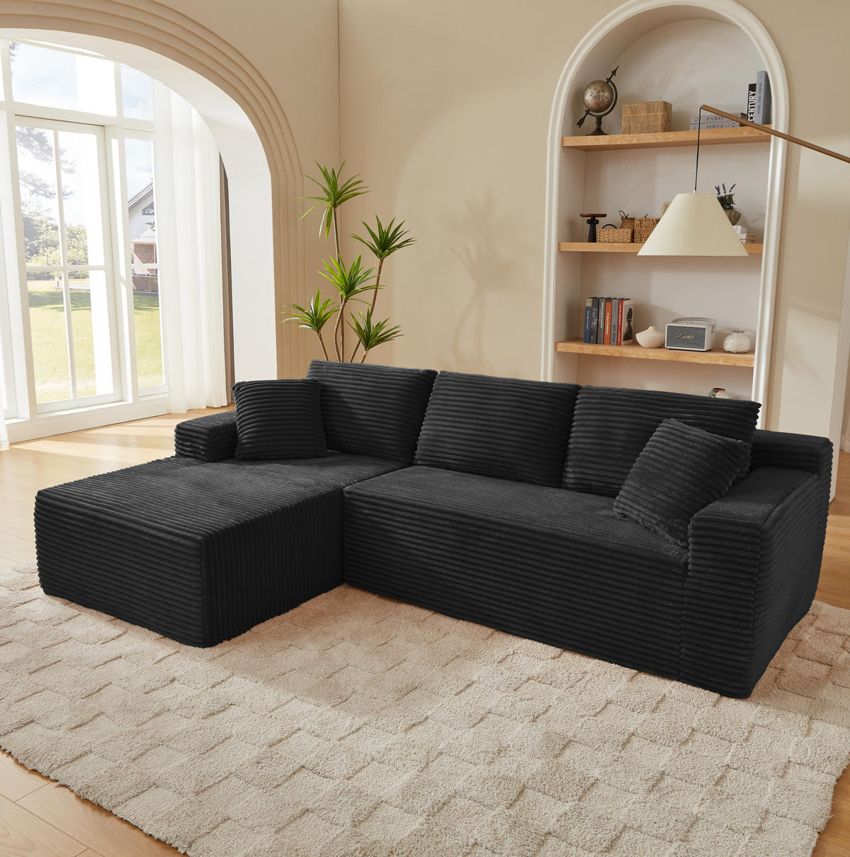 SOFA modular 2-teilig Schwarz - Schwarz, Textil (163/252.5cm) - Meubliv